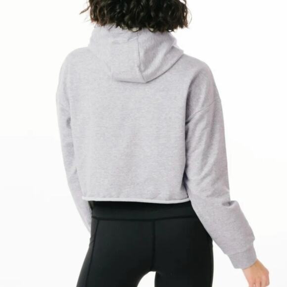 ZYIA ACTIVE Heathered Gray Raw Edge Cropped Pullover Cotton Gym Hoodie Size XS - Picture 11 of 11